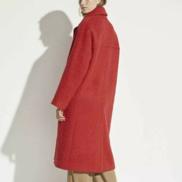 VINCE Double Breasted ALPACA-WOOL Long Coat, Red, Medium - Picture 3 of 6